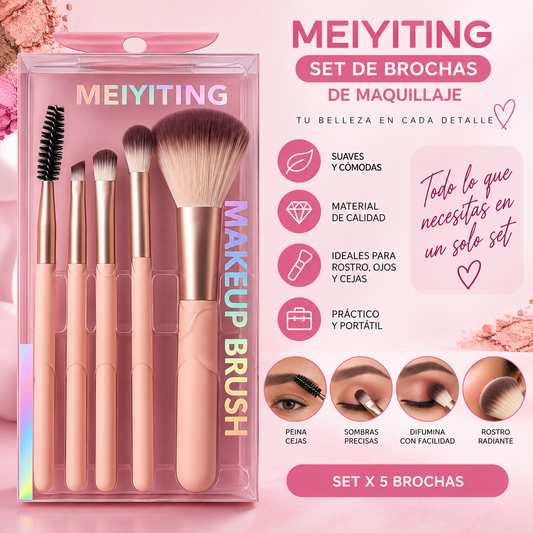 Set de 5 Brochas de Maquillaje Meiyiting – Rosa